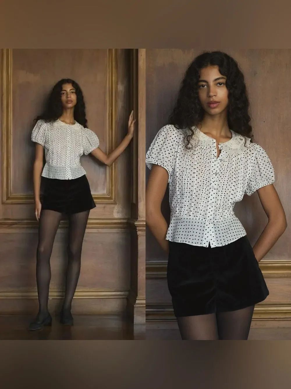 DOEN Oleta top in “Sea Salt” polka dot